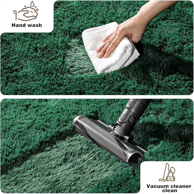 Dark Green Area Rugs 9x12 Living Room Bedroom, Fluffy Large Rug Soft Shag Non-Slip Carpet for Kids Boys and Girls Room Dorm Home Decor (9ft x 12ft)