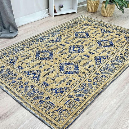 Alfa Rich 3x5 Gold Navy Blue Washable Area Rugs for Living Room Bedroom Kitchen Dining Cotton Runner