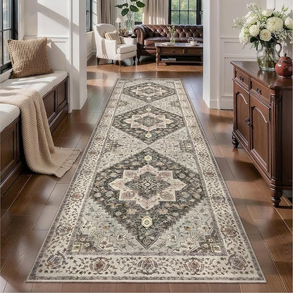 Tangsoo 3x10 Runner Rug for Hallway Long Washable Hallway Runner Rugs, Non Slip Vintage Soft Low Pile Rug Runner, Indoor Oriental Carpet Runners for Living Room Kitchen Bedroom Entryway Grey