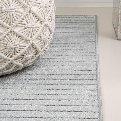 JONATHAN Y Hallie High-Low Curve Light Blue/Cream 2x8 Indoor/Outdoor Runner Rug, Minimalist Geometric, Pet Friendly, for Patio, Backyard, Living Room, Bedroom, Office, Hose-Washable (SCN100E-28)