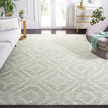 SAFAVIEH Adirondack Collection Area Rug - 9' x 12', Green & Ivory, Modern Diamond Distressed Design, Non-Shedding & Easy Care, Ideal for High Traffic Areas in Living Room, Bedroom (ADR131Y)