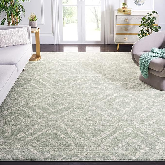 SAFAVIEH Adirondack Collection Area Rug - 9' x 12', Green & Ivory, Modern Diamond Distressed Design, Non-Shedding & Easy Care, Ideal for High Traffic Areas in Living Room, Bedroom (ADR131Y)