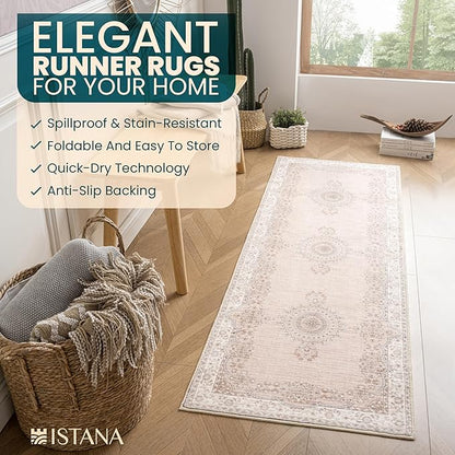 Istana Hallway Runner Rug 2x8 – Beige Entryway Rug -Silk's Soft Touch Runners for Hallways - Stylish Kitchen Runner Rug Non Slip