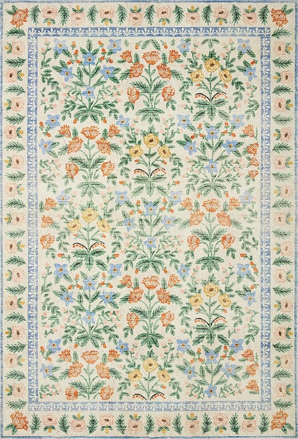 Loloi Rifle Paper Co. Eden Collection EDE-02 Mughal Garden Cream 5'-0" x 7'-6" Area Rug feat. CloudPile™