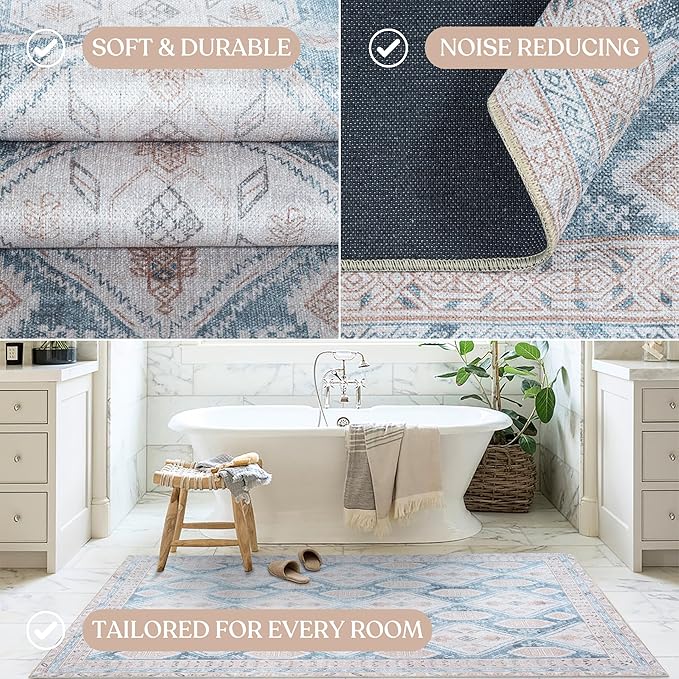 Washable Area Rug. Modern Farmhouse. Vintage. Turkish. Bohemian. Distressed. Oriental. Traditional. Rugs for Living Room. Dining. Bedroom. Office. Entryway. Foyer. (852CB, 2'5" x 6'5")