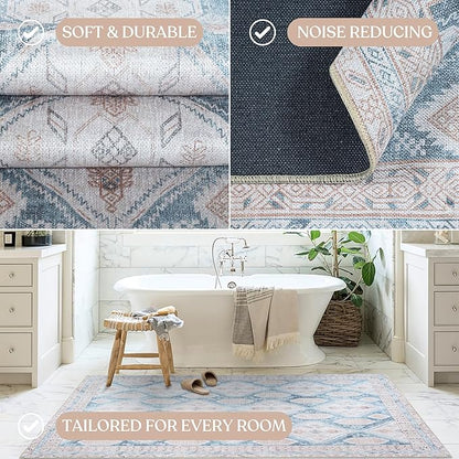 Washable Area Rug. Modern Farmhouse. Vintage. Turkish. Bohemian. Distressed. Oriental. Traditional. Rugs for Living Room. Dining. Bedroom. Office. Entryway. Foyer. (852CB, 2'5 x 9'8)