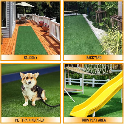 Ottomanson Artificial Grass Turf 2'7" x 27' Indoor Outdoor Faux Grass Rug with Drainage Holes, Customizable with Extra Long Size Options, Perfect for Patio Lawn Balcony Weddings Photoshoot Backdrop