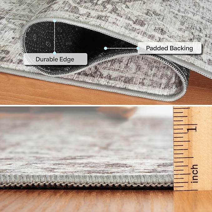 ReaLife Rugs Machine Washable Area Rug - Living Room Bedroom Bathroom Kitchen Entryway Office - Padded Low Pile Stain Resistant Premium - Boho Farmhouse Vintage - Lyle - Beige Ivory 4' x 6'