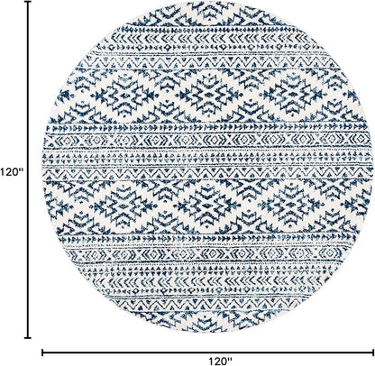 SAFAVIEH Tulum Collection Area Rug - 10' Round, Ivory & Navy, Moroccan Boho Tribal Design, Non-Shedding & Easy to Clean, Ideal for Living Room, Bedroom, Dining Space (TUL272D)