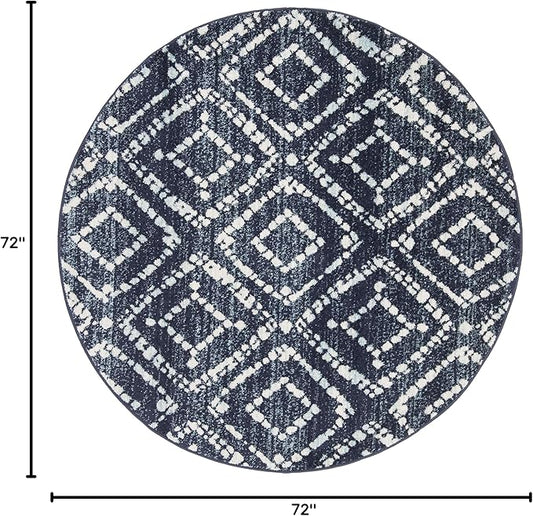 SAFAVIEH Adirondack Collection 6' Round Navy/Ivory ADR131N Modern Diamond Distressed Non-Shedding Dining Room Entryway Foyer Living Room Bedroom Area Rug