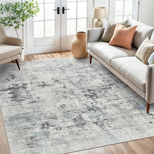 Abstract Rug 5x7 Machine Washable Area Indoor Grey Low Pile Non-Slip Foldable Thin Accent Rugs for Bedroom Living Room Dining Room