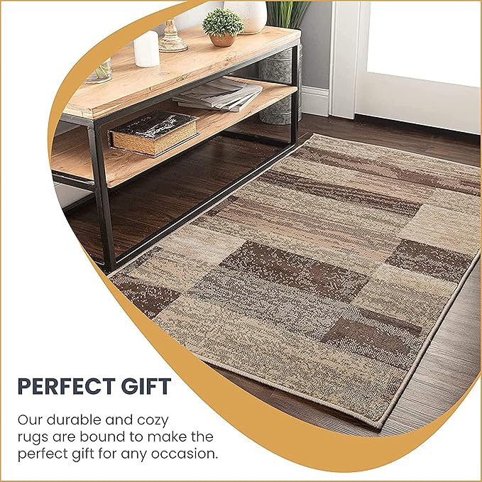 Superior Indoor Area Rug, Jute Backed, Modern Geometric Patchwork Floor Decor for Bedroom, Office, Living Room, Entryway, Hardwood Floors, Rockwood Collection, 8' x 10', Slate