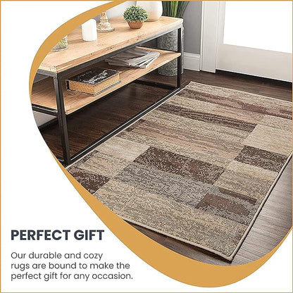 Superior Indoor Area Rug, Jute Backed, Modern Geometric Patchwork Floor Decor for Bedroom, Office, Living Room, Entryway, Hardwood Floors, Rockwood Collection, 3' x 5', Slate