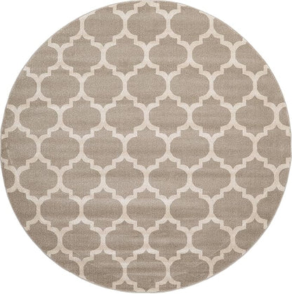 Rugs.com Lattice Collection Rug – 8 Ft Round Light Brown Medium Rug Perfect for Kitchens, Dining Rooms