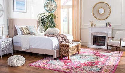 SAFAVIEH Monaco Collection Area Rug - 8' x 11', Pink & Multi, Boho Chic Medallion Distressed Design, Non-Shedding & Easy Care, Ideal for High Traffic Areas in Living Room, Bedroom (MNC243D)