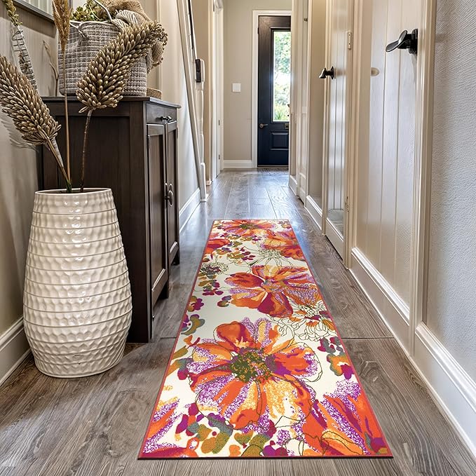 Rugshop Multi Bright Flowers Non Slip Non-Shedding Runner Rug for Hallway, Kitchen and Laundry Room, 2'7" x 8'