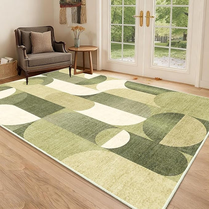 Green Rug 3x5 Washable Area Rugs for Bedroom Living Room Kitchen Entryway Bedside,Modern Geometric Non Slip Small Carpet