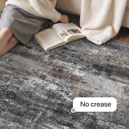 GENIMO No Crease Non Slip 8x10 Area Rugs for Living Room, Craft Woven Modern Abstract Rug, Soft Floor Carpet, Single-Piece Rugs for Bedroom, Dining Room, Office, Dark Gray Brown