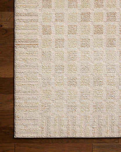 Loloi Chris Loves Julia Calvin Collection CLV-03 Bone/Natural 3'-6" x 5'-6" Accent Rug Checkered Neutral Soft Living Room Bedroom Carpet