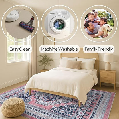 Fame Rugs Turkish Rug. Washable Vintage Oriental Antique Inspired Traditional Doormat Small Modern Area Rugs Luxury Entryway Entry Bedroom Bathroom Kitchen (399TN, 2'5 x 5')