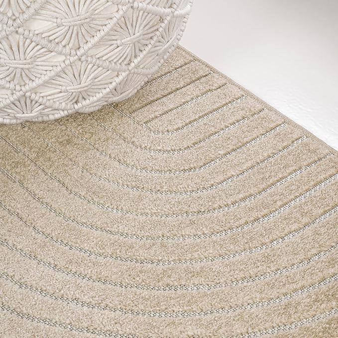 JONATHAN Y Hallie High-Low Curve Beige/Cream 8x10 Indoor/Outdoor Area Rug, Minimalist Geometric, Pet Friendly, for Patio, Backyard, Living Room, Bedroom, Office, Hose-Washable (SCN100D-8)