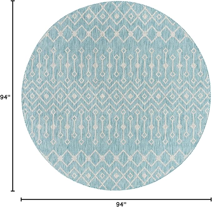 Unique Loom Outdoor Trellis Collection Area Rug - Tribal Trellis (7' 10" Round, Aqua/ Ivory)