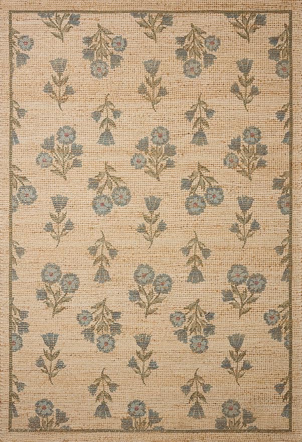 Loloi Chris Loves Julia Rue Collection RUE-04 Moss/Blue 2'-3" x 3'-9" Accent Rug Jute Neutral Floral Living Room Bedroom Rug
