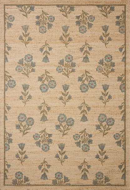Loloi Chris Loves Julia Rue Collection RUE-04 Moss/Blue 2'-3" x 3'-9" Accent Rug Jute Neutral Floral Living Room Bedroom Rug