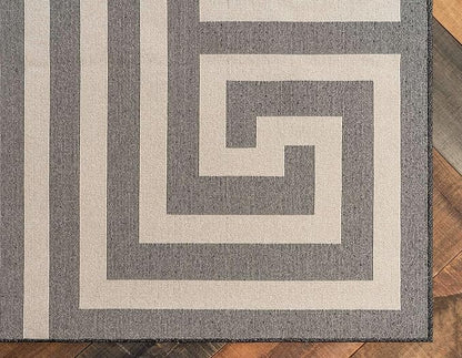 Unique Loom Athens Collection Classic Geometric Modern Border Design Area Rug (8' 0 x 8' 0 Square, Black/ Beige)