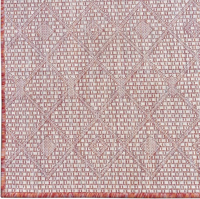 Unique Loom Outdoor Trellis Collection Area Rug - Tribal Trellis (7' 10" Square, Rust Red/ Ivory)