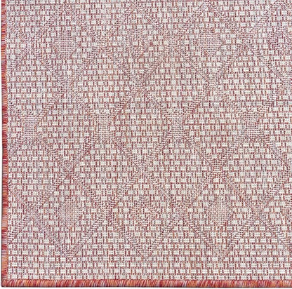 Unique Loom Outdoor Trellis Collection Area Rug - Tribal Trellis (7' 10" Square, Rust Red/ Ivory)