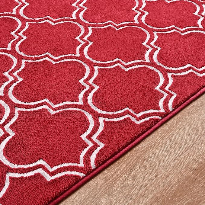 Amearea Fluffy Indoor Area Rug, Soft Trellis Moroccan Rugs for Bedroom, Shag Modern Area Rug for Living Room Kids Room Nursery, Easy Clean, Home Decor Low Pile Carpet, Wine Red 5x7 Feet