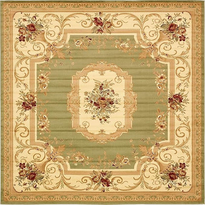 Unique Loom Versailles Collection Traditional Classic Floral Motif Area Rug (10' 0 x 10' 0 Square, Green/ Ivory)