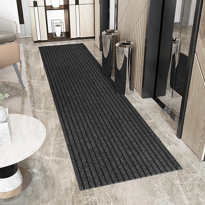 Ottomanson 2'7" x 16' Hallway Runner with Scraper Pile - Extra Durable Non-Slip Rug Mat for Indoor & Outdoor Use - Ideal for Kitchen, Entryway & Garage - High-Traffic Carpet, Black