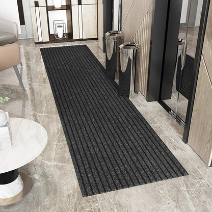 Ottomanson 2'7" x 32' Hallway Runner with Scraper Pile - Extra Durable Non-Slip Rug Mat for Indoor & Outdoor Use - Ideal for Kitchen, Entryway & Garage - High-Traffic Carpet, Black