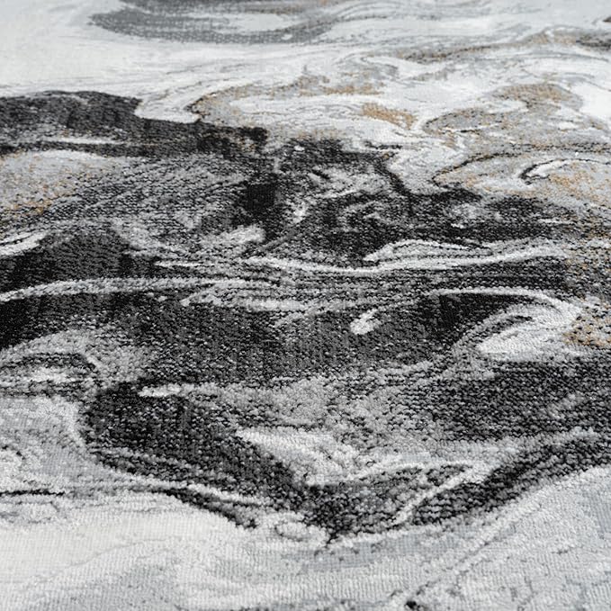 Abani Regal Collection Area Rug - Abstract Grey Black Marble Swirl Design - 5' x 8' - for Living Room, Bedroom & Office Washable