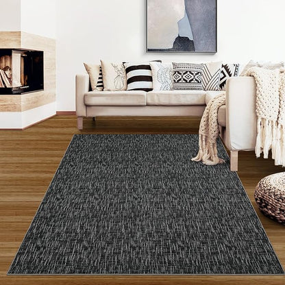 RUGSREAL Washable Rug 10x13 for Living Room Modern Abstract Area Rug Non-Slip Large Contemporary Bedroom Rug Stain Resistant Aesthetic Accent Floor Carpet Foldable Solid Rug for Home Office, Black