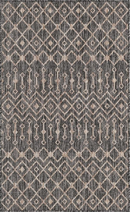 Unique Loom Outdoor Trellis Collection Area Rug - Tribal Trellis (3' 3" x 5' 3" Rectangle, Charcoal Gray/ Natural)