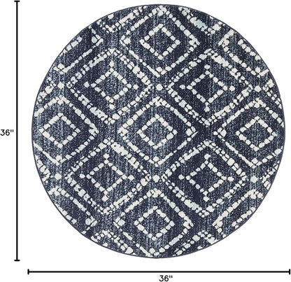 SAFAVIEH Adirondack Collection 3' Round Navy/Ivory ADR131N Diamond Distressed Non-Shedding Living Room Bedroom Area Rug