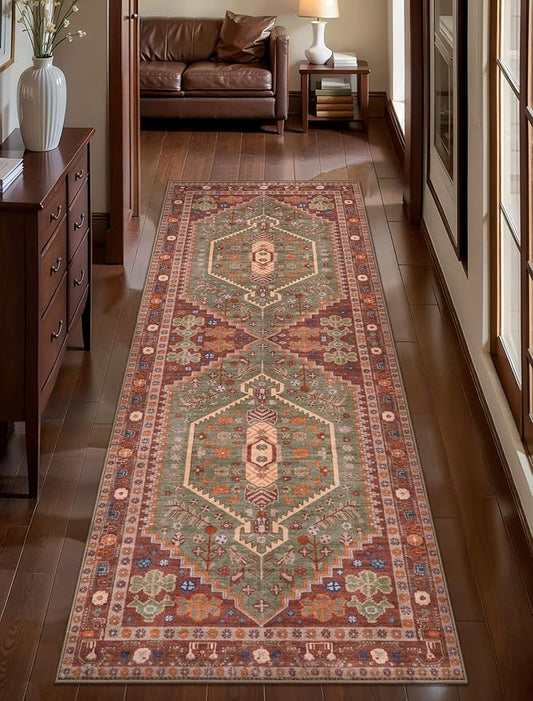 Ciicool Washable Non Slip Runner Rug, 2x6ft Hallway Rug Vintage Kitchen Carpet for Entrance Bedroom Bedside Living Room Kitchen Laundry Bathroom Decor