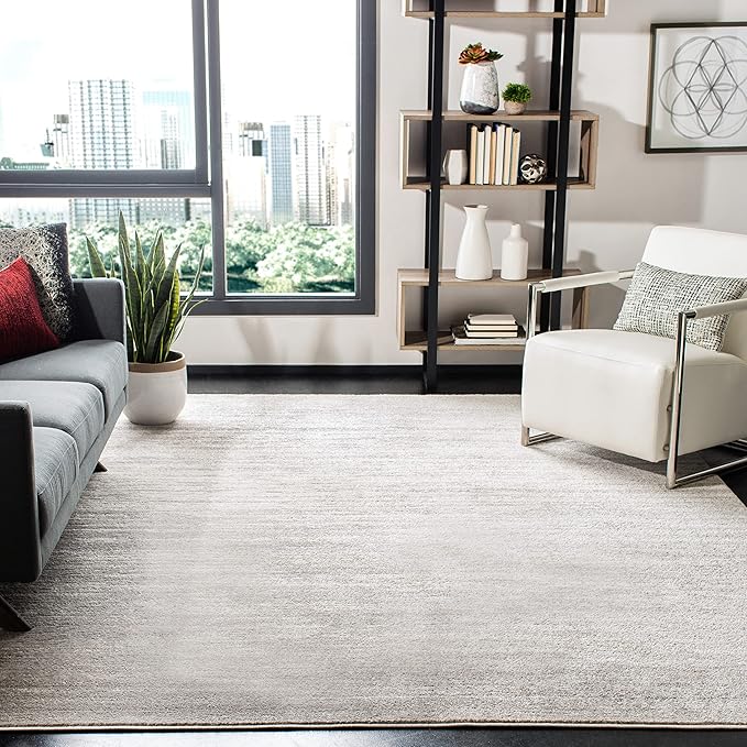 SAFAVIEH Adirondack Collection Area Rug - 8' Square, Ivory & Silver, Modern Ombre Design, Non Shedding & Easy to Clean, Ideal for Living Room, Bedroom, Office, Dining Space (ADR113B)