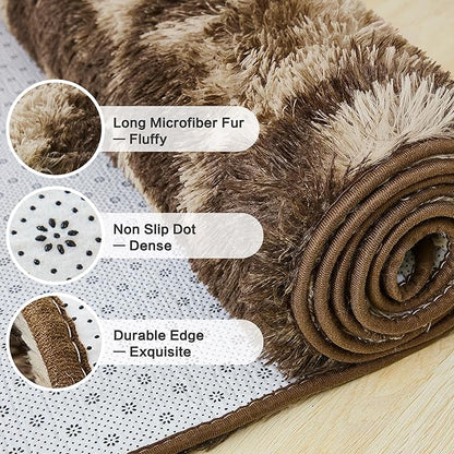 Andency Soft Area Rugs for Living Room Bedroom, 5x8 Fluffy Shaggy Bedside Rug, Non-Slip Large Shag Fuzzy Plush Carpets for Bedroom Kids Dorm Nursery Home Decor Aesthetic, Tie-Dyed Brown