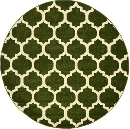 Rugs.com Lattice Collection Rug – 6 Ft Round Dark Green Medium Rug Perfect for Kitchens, Dining Rooms