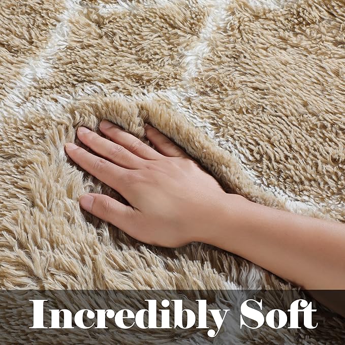 ONASAR Rugs for Living Room Bedroom, 5x8 Washable Fluffy Beige and White Area Rug, Geometric Boho Soft Plush Shaggy Fuzzy Floor Carpet for Nursery Kids Girls Boys Teen Dorm Home Decor Aesthetic