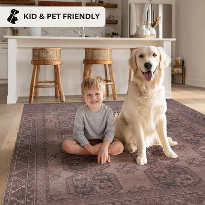 Kuden 2x3 Small Rug, Machine Washable, Non-Slip Backing, Vintage Style, Soft, Low Pile, Area Rugs for Entryway Kitchen Indoor Entrance