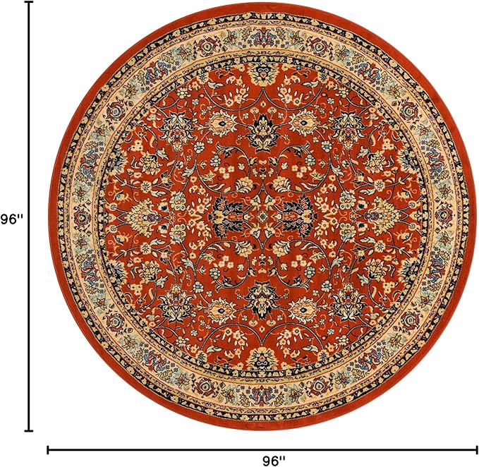 Rugs.com Yasmin Collection Rug – 8 Ft Round Terracotta Medium Rug Perfect for Kitchens, Dining Rooms