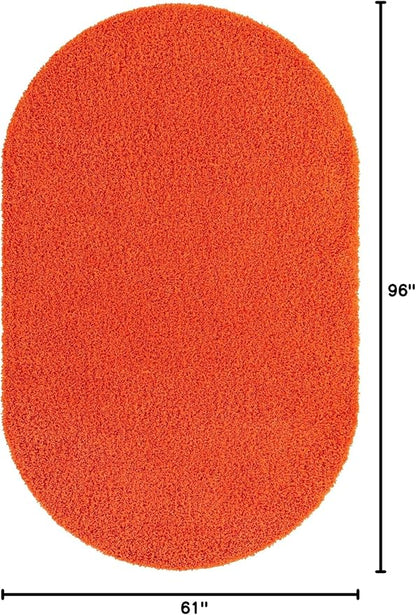 Unique Loom Solid Shag Collection Area Rug (5' 1" x 8' Oval, Tiger Orange)