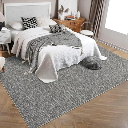 RUGSREAL Area Rug 5x7 Machine Washable Area Rug for Living Room Non-Slip Stain Resistant Modern Abstract Rug Contemporary Solid Throw Carpet Foldable Accent Floor Carpet for Dining Room, Grey