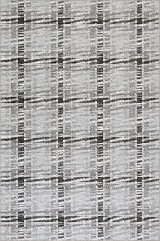 Dash & Albert Andri Plaid Black Machine Washable Rug, 8.5 X 11.5 Feet, Black/White Plaid Pattern