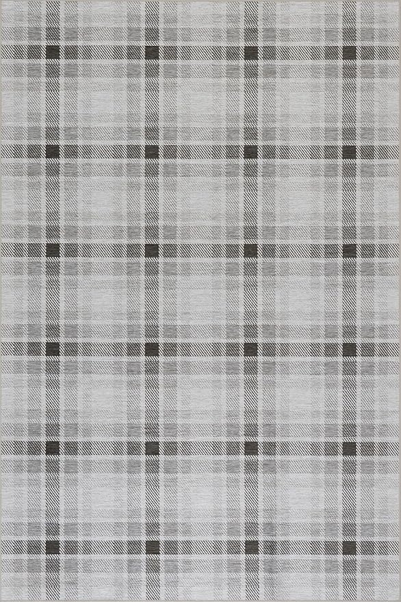 Dash & Albert Andri Plaid Black Machine Washable Rug, 4 X 6 Feet, Black/White Plaid Pattern